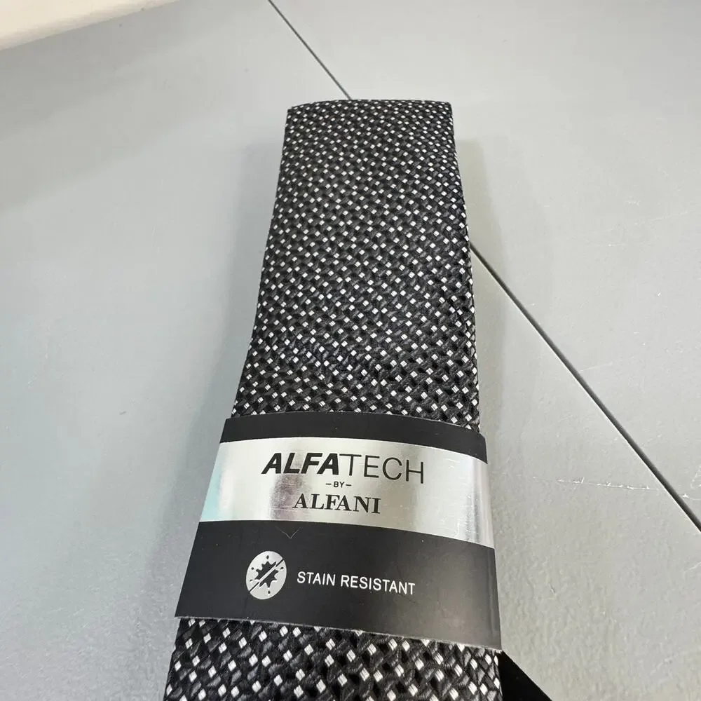 ALFANI ALFATECH Mens Necktie Mangin Mini Black Stain Resistant New